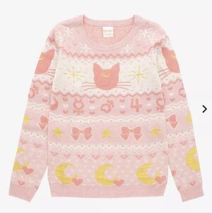 Sailor Moon Luna & Sailor Guardian Symbols Women's Holiday Sweater Size XS